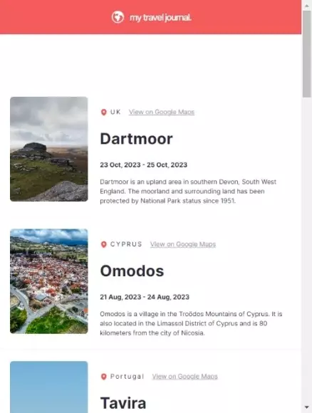 preview of travel journey app